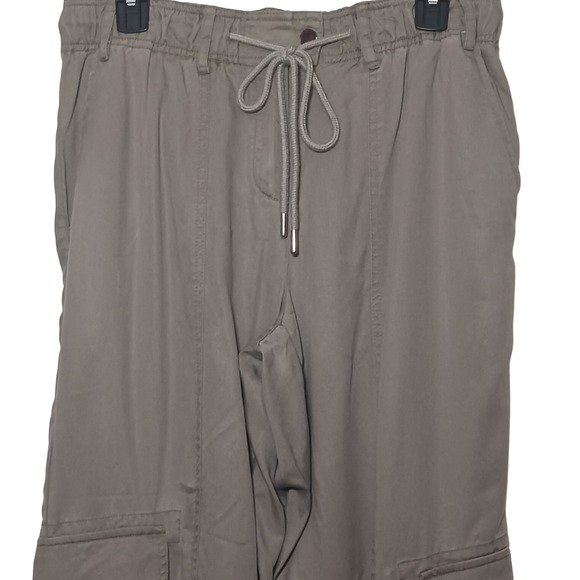NWT Quince Vintage Wash Tencel Drawstring Cargo Pants Olive Green M Ankle Crop - Picture 4 of 12